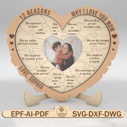personalized 12 reasons why i love you mom stand decor svg, gift for mom, mothers day gifts svg, glowforge svg files