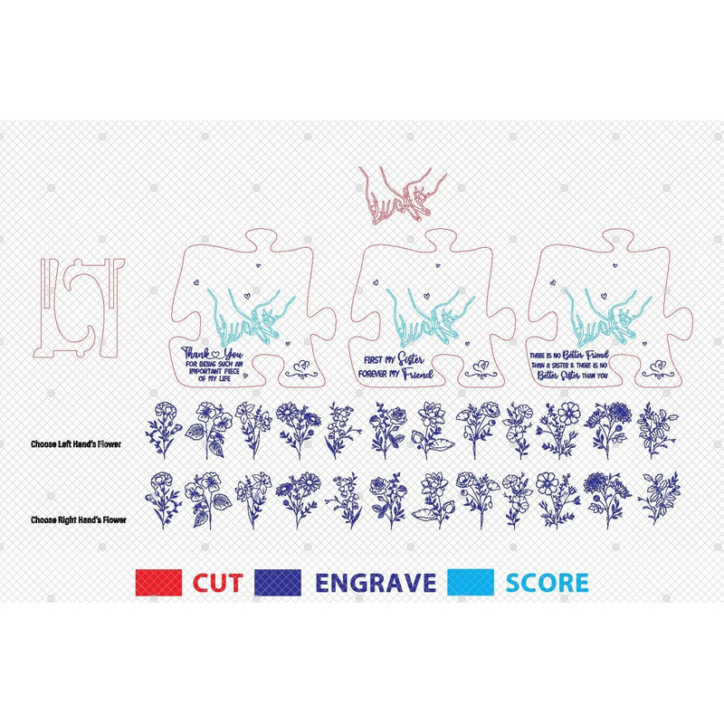 Personalized Birth Month Flowers Bestie Puzzle Sign SVG Gift For Sisters Best Friends Hand Sign Svg 1