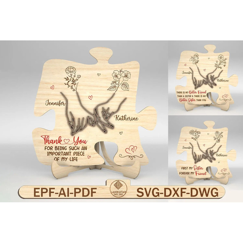 Personalized Birth Month Flowers Bestie Puzzle Sign SVG Gift For Sisters Best Friends Hand Sign Svg 0