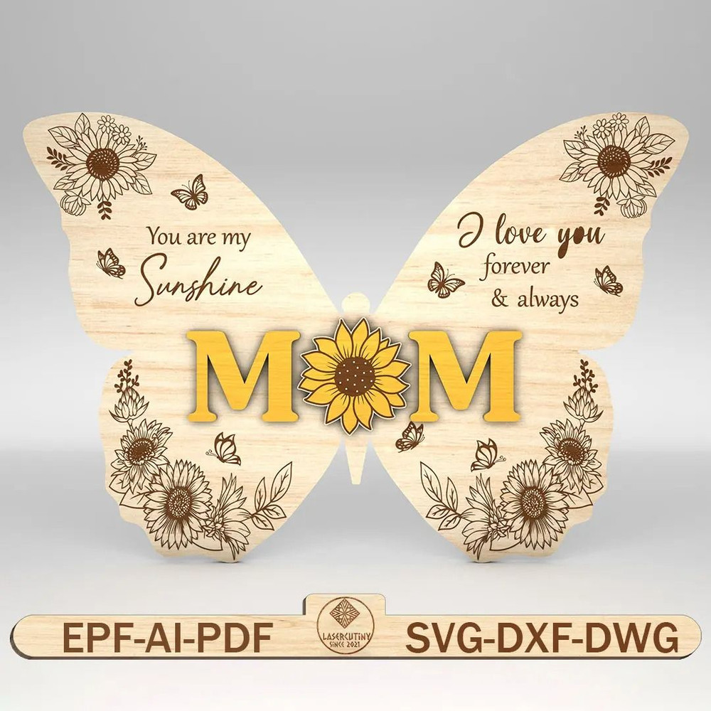 Sunflower Mom Butterfly Sign SVG Gift For Mom Mom Birthday Gifts Svg Mothers Day Gifts Svg Glowforg 0