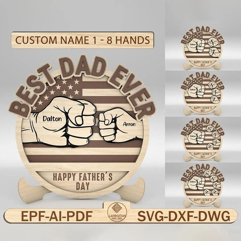 Personalized Dad And Kid Hands Fist Bump US Flag Sign SVG Best Dad Ever Svg Gift For Dad Fathers Da 0