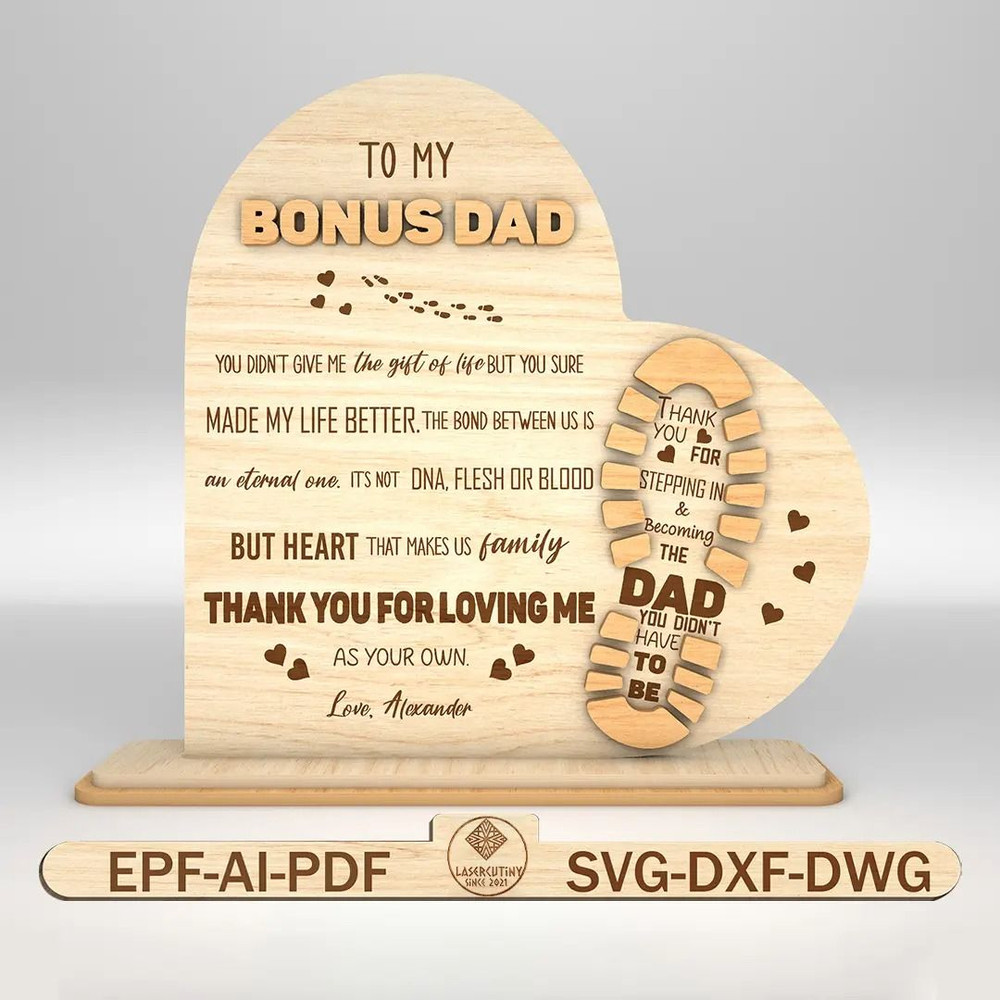 Personalized Stepped Up Dad Heart Sign SVG Bonus Dad Sign Svg Gift For Dad Fathers Day Gifts Svg Gl 0