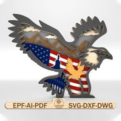 multilayer american flag eagle svg, patriotic bald eagle svg, 4th of july svg, independence day svg, laser cut files