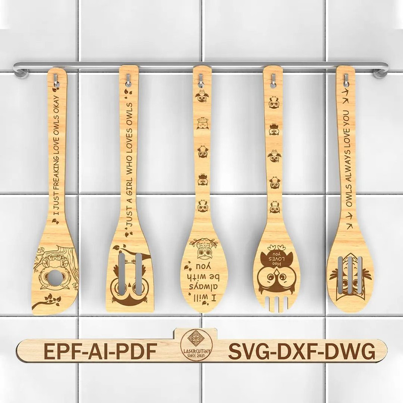 Cute Owl Wooden Spoons SvgOwl Lovers Svg Owl Kitchen Gift Svg Spoon Engraving Quotes SVGGift For Mo 0