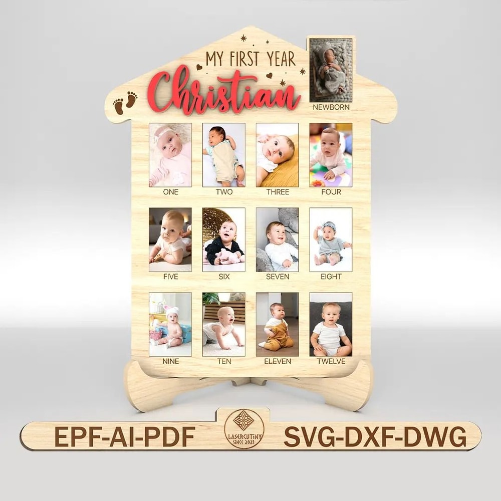 Personalized My First Year Photo Frame Svg 112 Month Baby Milestones Sign SVG First Birthday Decor 0