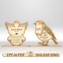 personalized angel memorial sign svg, robin bird memorial sign svg,loss of loved one,memorial gifts svg,glowforge svg