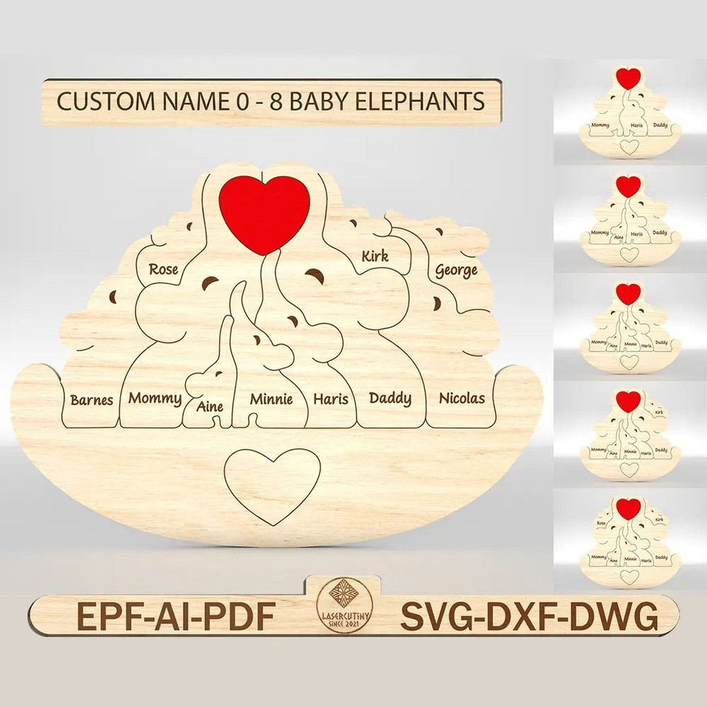 Personalized Elephant Family Puzzle SVG Elephant Puzzle Pieces Svg Fathers Day Svg Mothers Day Svg 0