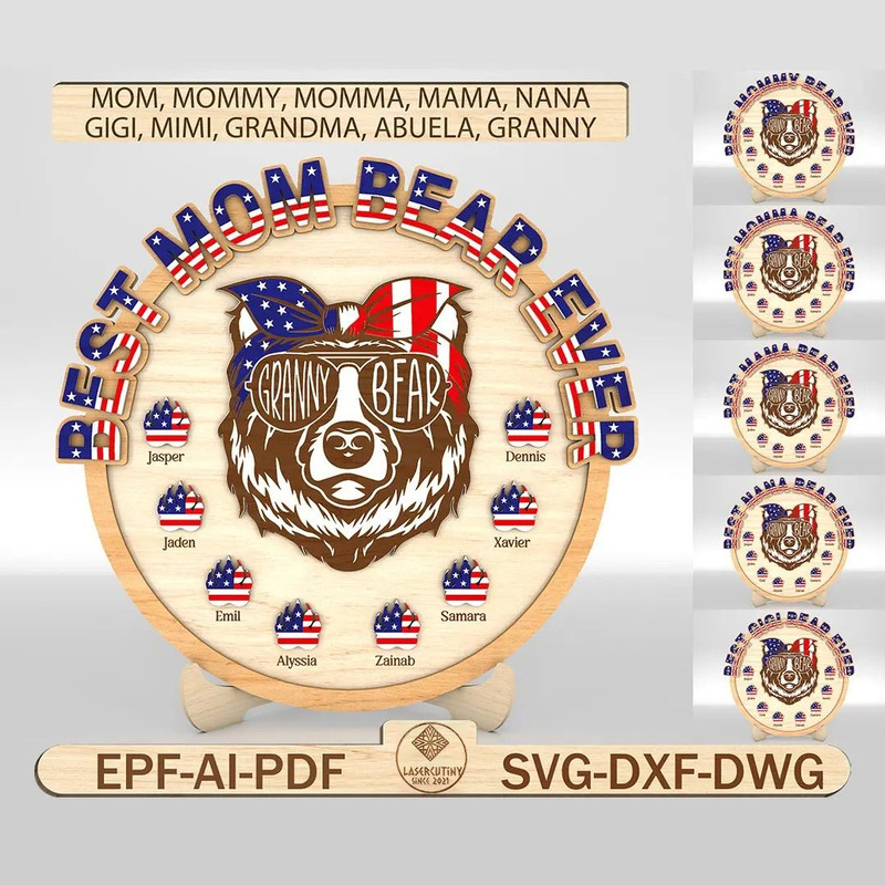 Personalized Patriotic Mama Bear Sign SVG Best Mama Bear Ever SvgGift For Mom Independence Day SvgG 0