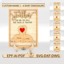 personalized fathers day puzzle sign svg, dinosaur family puzzle svg, gift for dad,fathers day gifts svg,glowforge svg