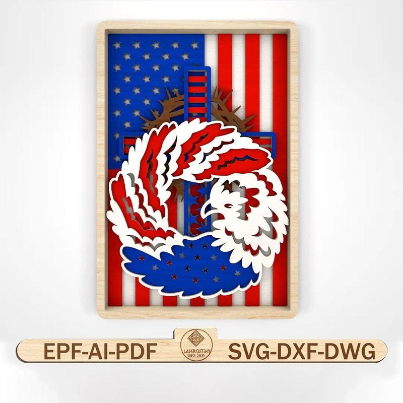 Multilayer Patriotic Bald Eagle Wreath Svg Independence Day Svg American Cross Svg Usa Flag Svg Las 0
