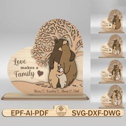 personalized bear family sign svg, family tree sign svg, tree of life svg, family name tree svg, glowforge svg files