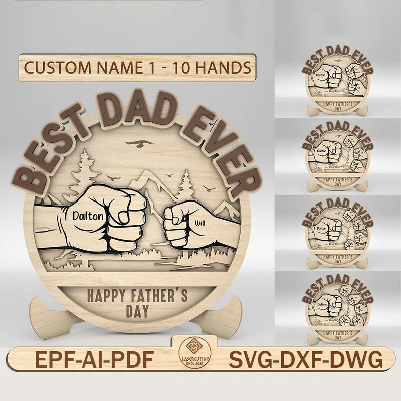 Personalized Dad And Kid Hands Fist Bump US Flag Sign SVG 0
