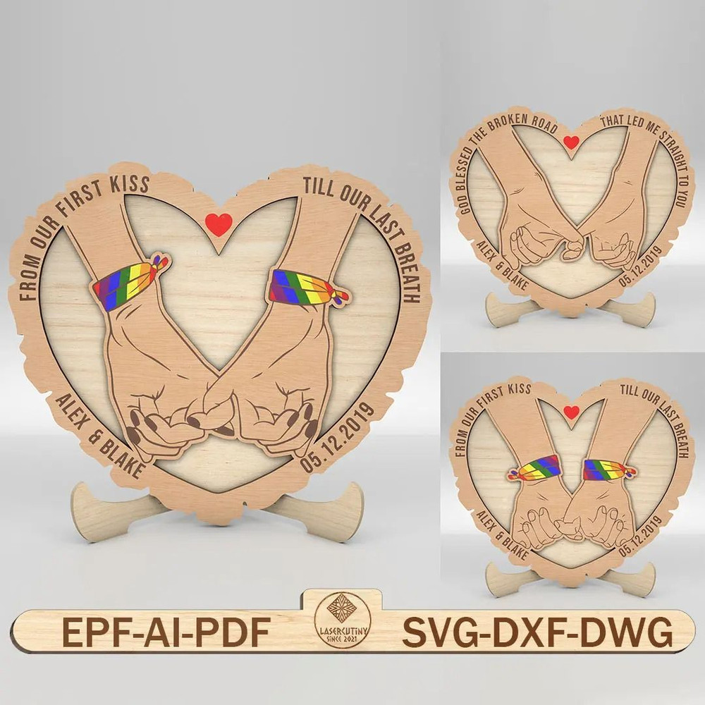 Personalized Pinky PromiseFrom Our First Kiss Wood Sign SVG LGBTQ Couple Svg Anniversary Gifts Svg  0
