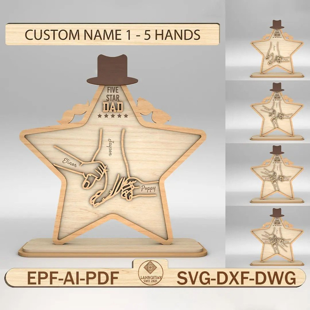 Personalized Dad And Kid Hands Heart Sign Svg Five Star Dad Sign SVGGift For DadFathers Day Gifts S 0