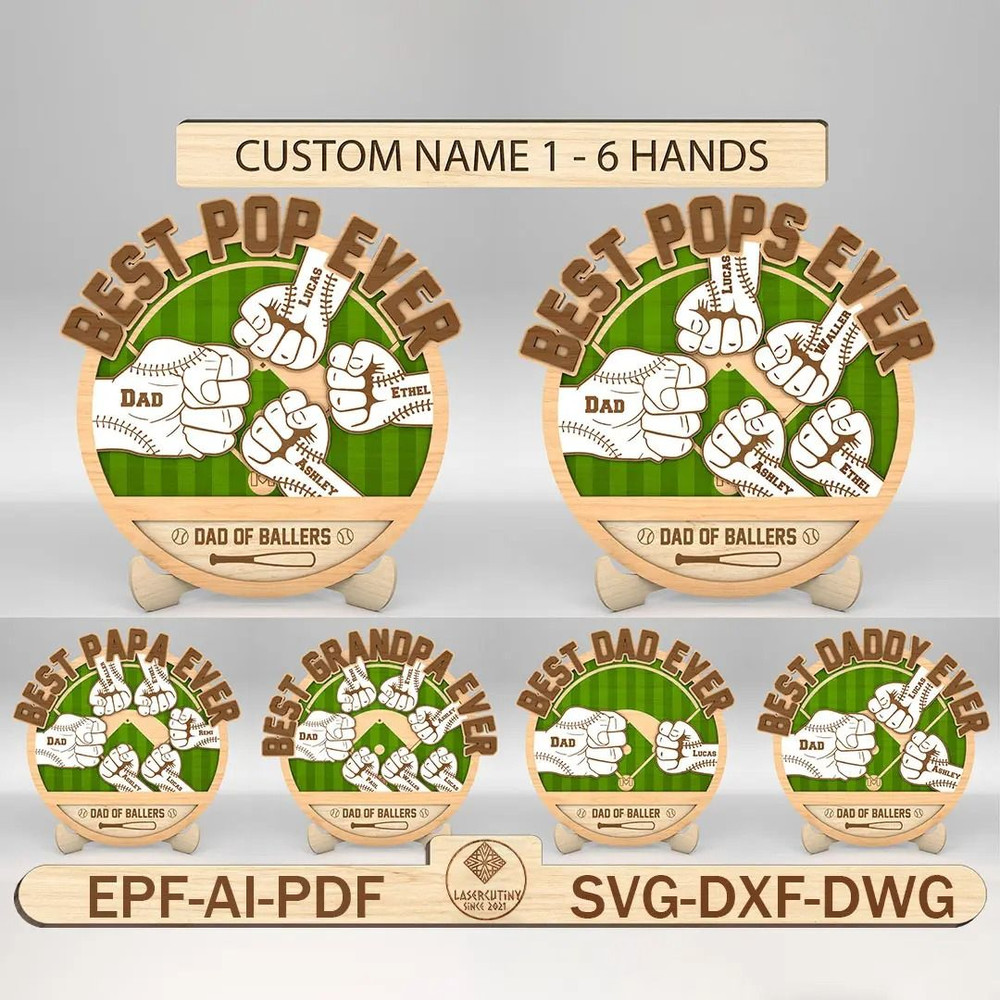 Personalized Dad And Kid Hands Fist Bump Baseball Sign SVG Best Dad Ever Svg Gift For Dad Fathers D 0