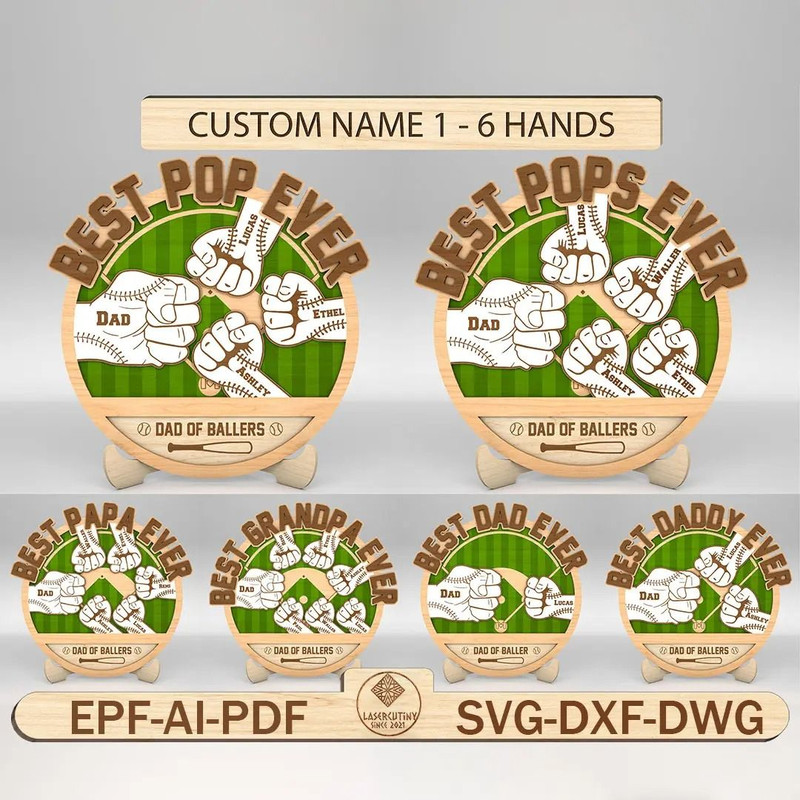 Personalized Dad And Kid Hands Fist Bump Baseball Sign SVG Best Dad Ever Svg Gift For Dad Fathers D 0