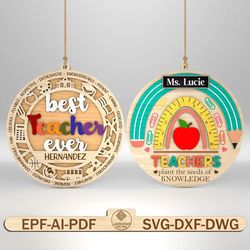 personalized best teacher ever ornaments svg,gift for teacher,teacher ornament laser cut file