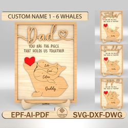 personalized fathers day puzzle sign svg, whale daddy puzzle svg, gift for dad, fathers day gifts svg, glowforge svg