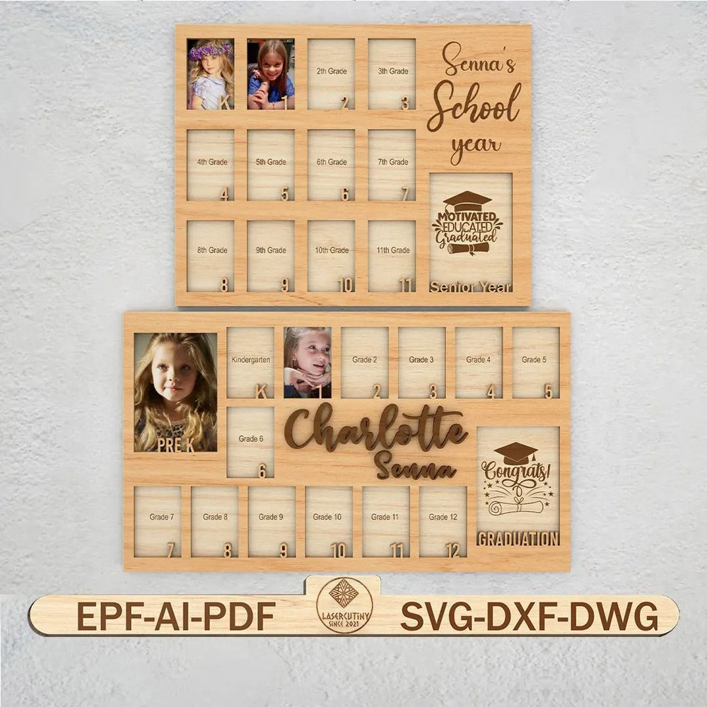 Personalized School Year Photo Frame Svg Pre K To Graduation School Picture Frame Svg Laser Cut Fil 0