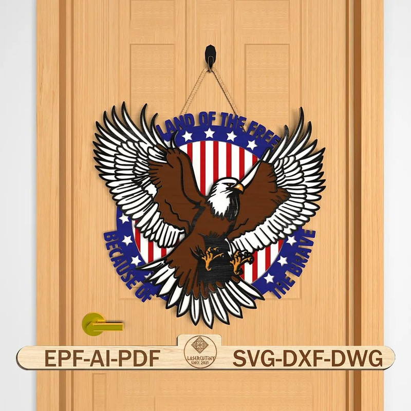 Multilayer Bald Eagle Svg Land Of Free Because Of The Brave Svg 4th Of July Svg Independence Day Sv 0