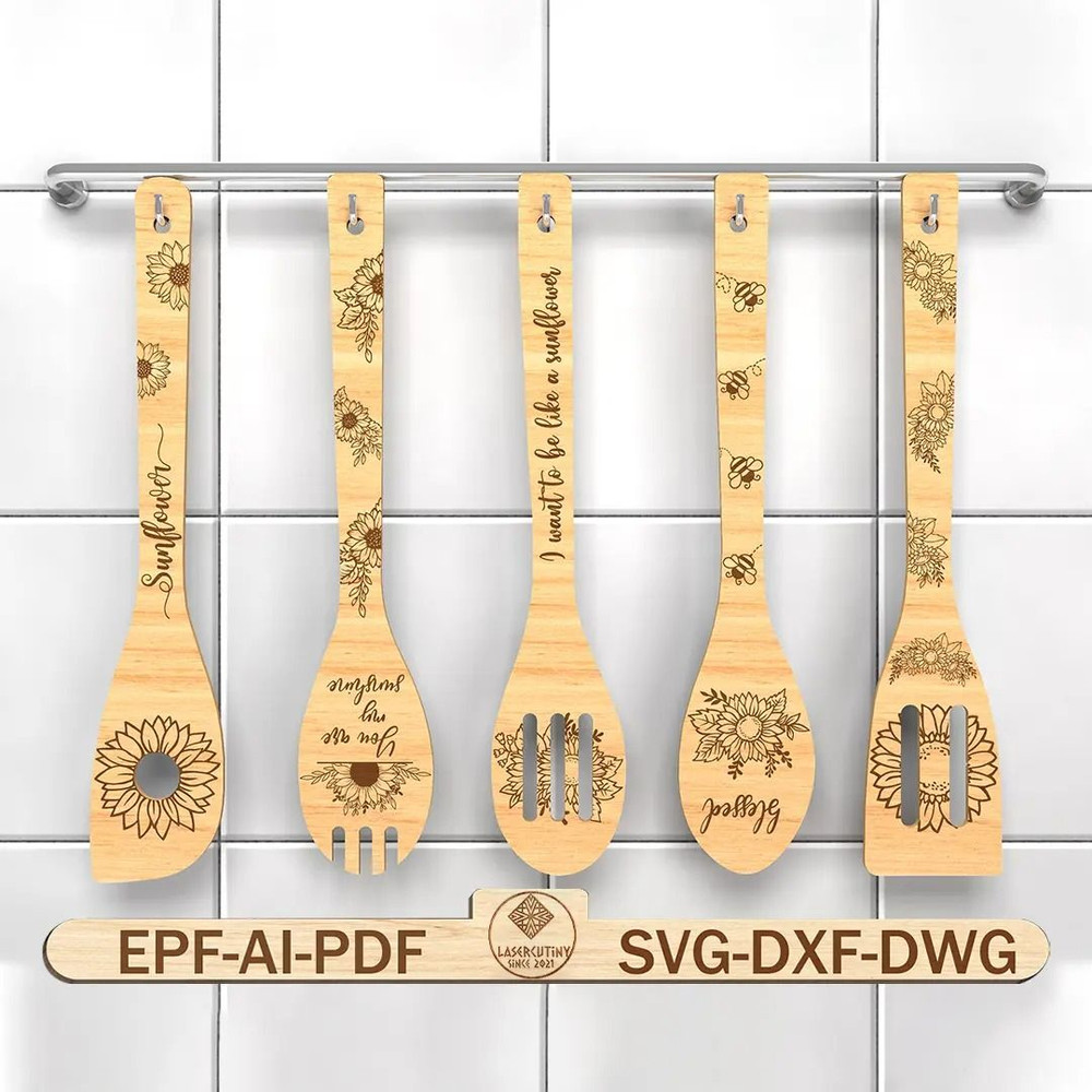 Sunflower Wooden Spoons SvgSunflower Lovers SvgKitchen GiftSpoon Engraving Quotes SVG 0