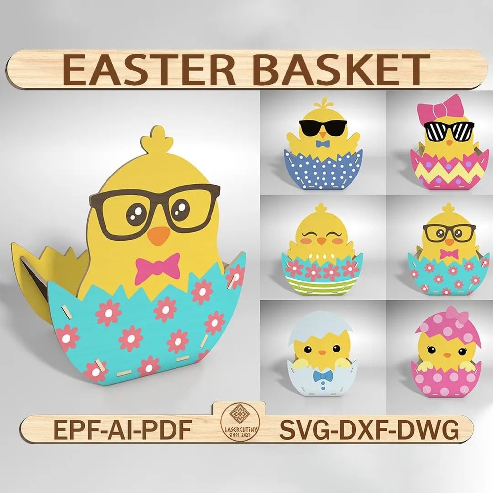 Happy Easter Basket SvgEaster Chick Basket Design For Laser Cut Easter Chick Basket Svg Easter Deco 0