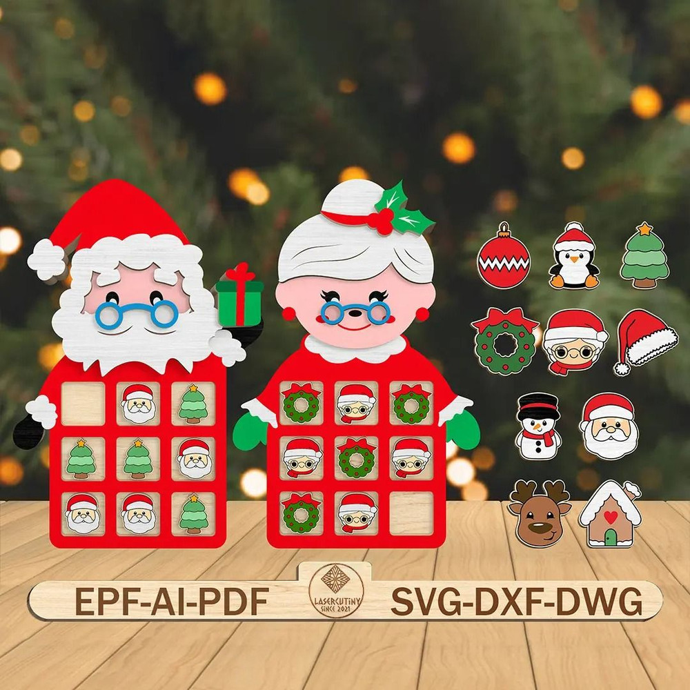 Merry Christmas Santa Claus Tic Tac Toe Standing Decor Svg 0