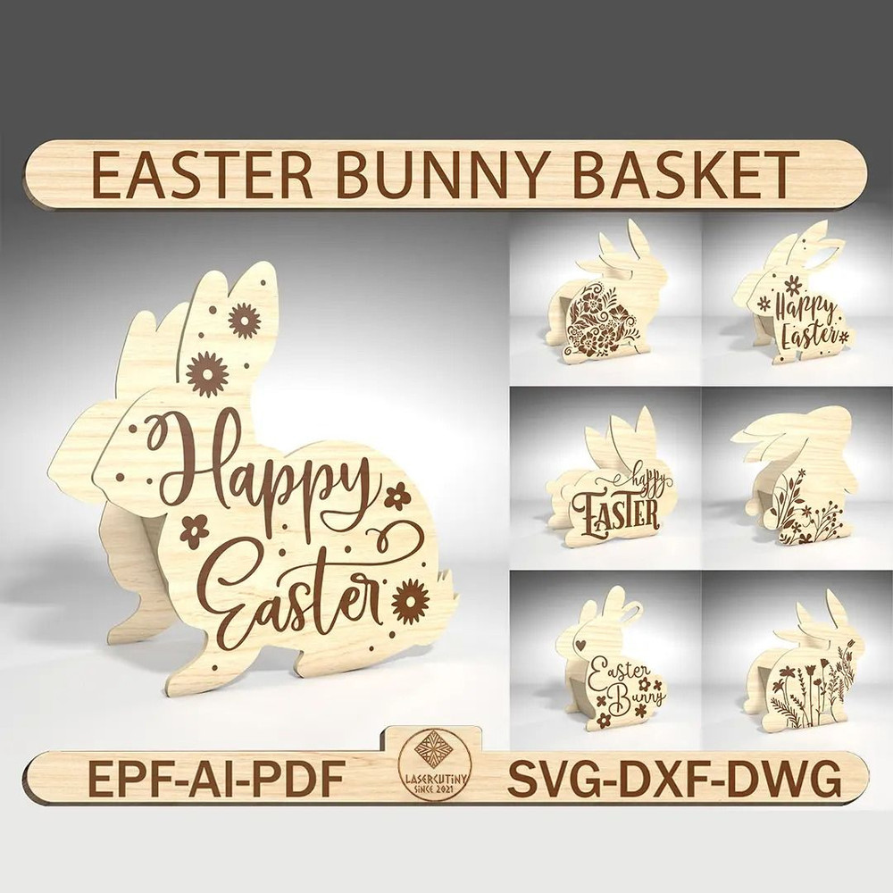 Bundle Easter Bunny Basket SvgEaster Basket Laser Svg Easter Bunny Design For Laser Cut Easter Deco 0
