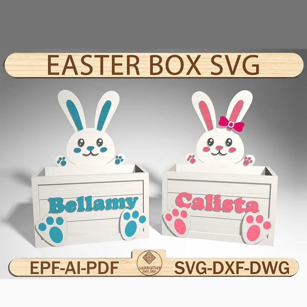Bunny Basket Gift Box Laser Cut File Svg Easter Box Template Easter Egg Basket Svg Easter Decoratio 0
