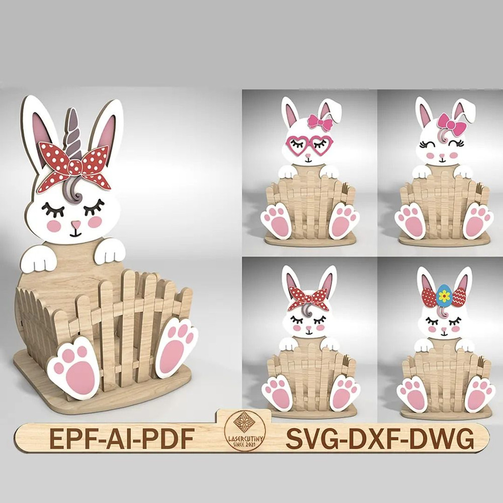 Easter Basket Laser Svg Easter Bunny Basket Design For Laser Cut Easter Egg Holder Svg Easter Decor 0