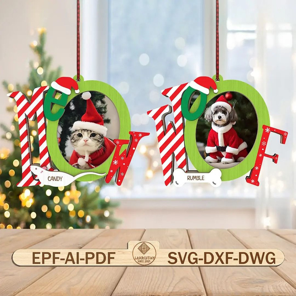 Personalized Photo Meow And Woof Christmas Ornament Svg Xmas Dog  Cat Svg Christmas Ornament Svg Ch 0