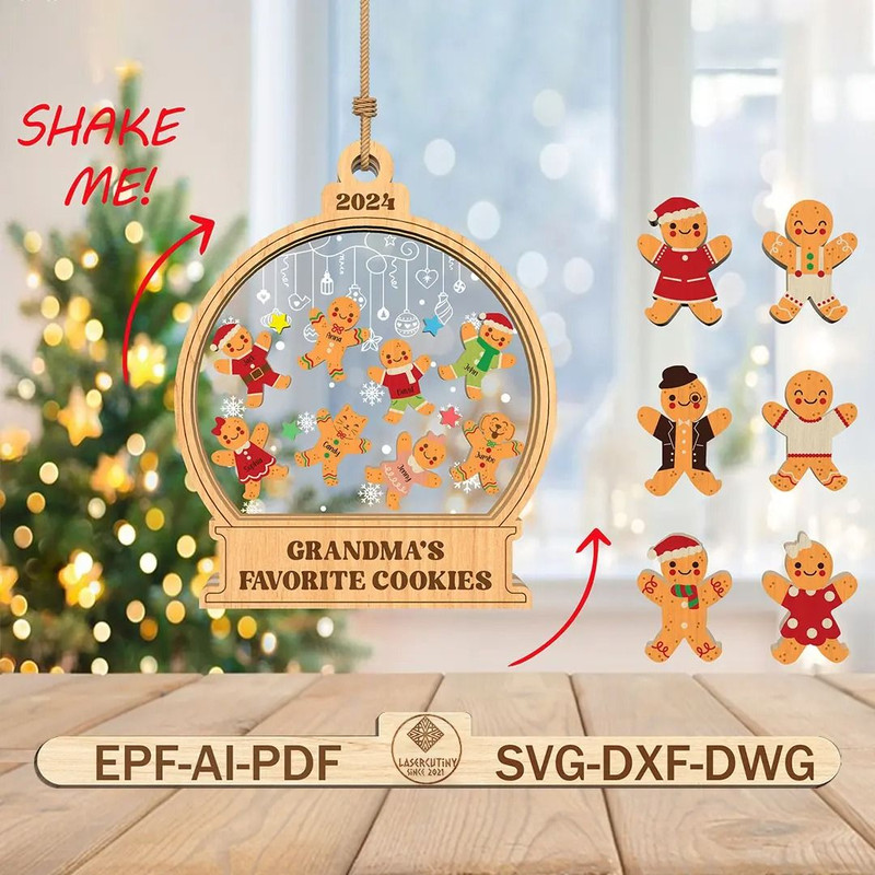 Personalized Grandmas Favorite Cookies Ornament SVG 4D Shaker Ornament Svg Gingerbread Ornament Svg 0