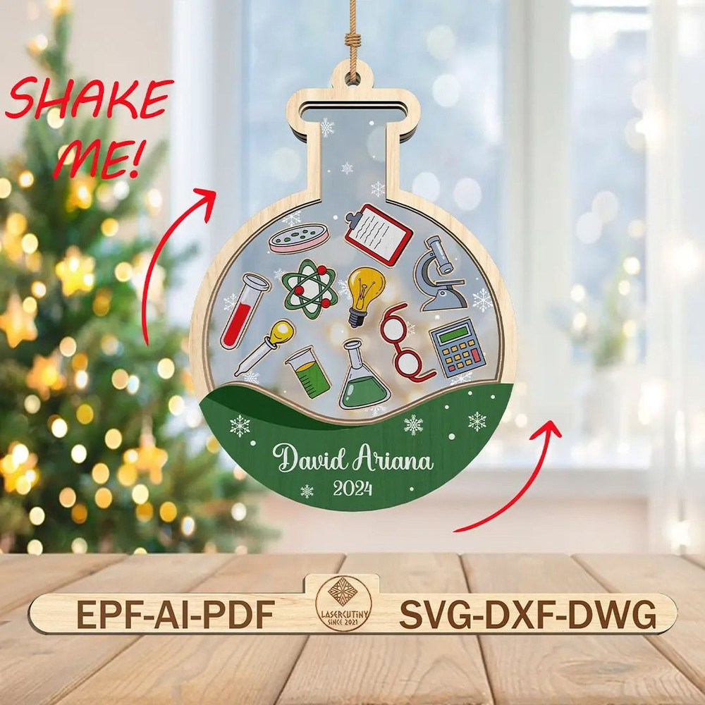 Personalized Science Teacher Ornament SVGTeacher Ornament Svg4D Shaker Ornament Svg 0