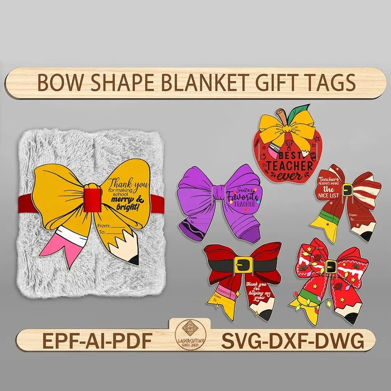 Merry Christmas Bow Shape Blanket Gift Tag Svg Coquette Bow Gift Tag Svg Best Teacher Ever Lasercut 0