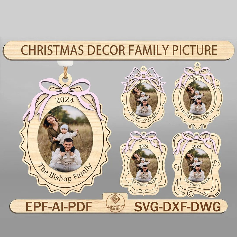 2024 Personalized Family Photo Frame Ornament Svg Customize Family Name Lasercut File Svg 0