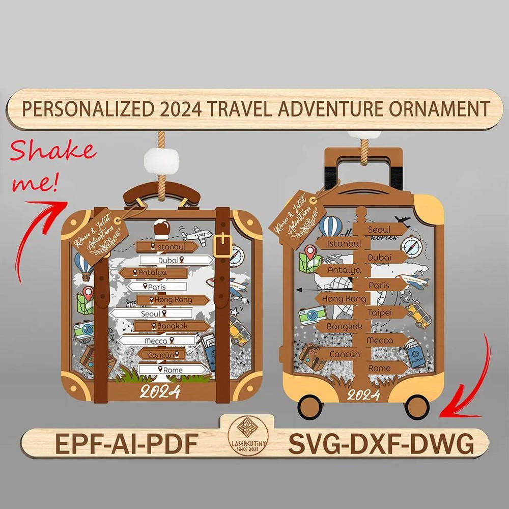 2024 Travel Adventure Ornament Svg 4D Travel Shake Hanger Svg Personalized Destination Keepsake Svg 0