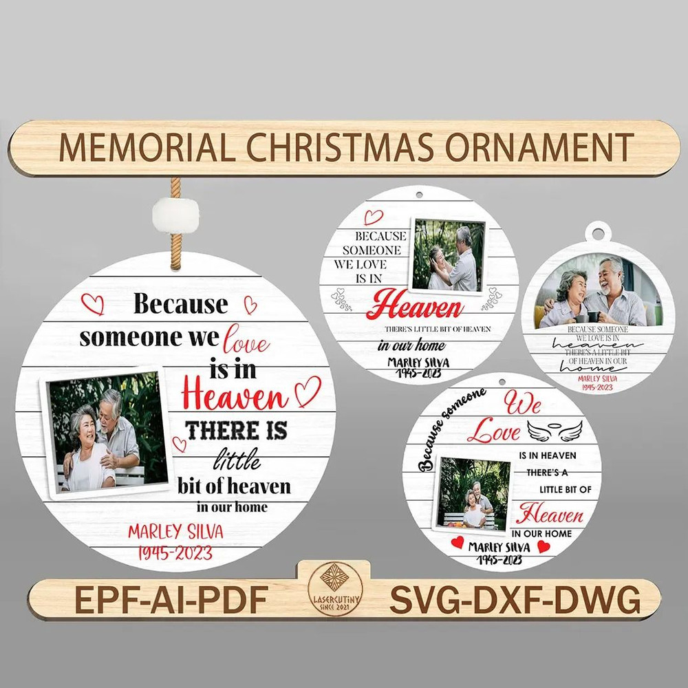 Merry Christmas Personalized Memorial Photo Ornament Svg Family Loss Lasercut File Svg Wooden Round 0