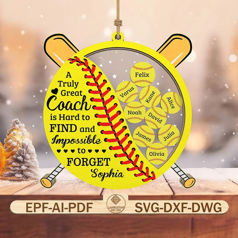 4D Personalized Baseball Coach Name Shake Ornament Svg Customize Team Player Name Lasercut File Svg 0