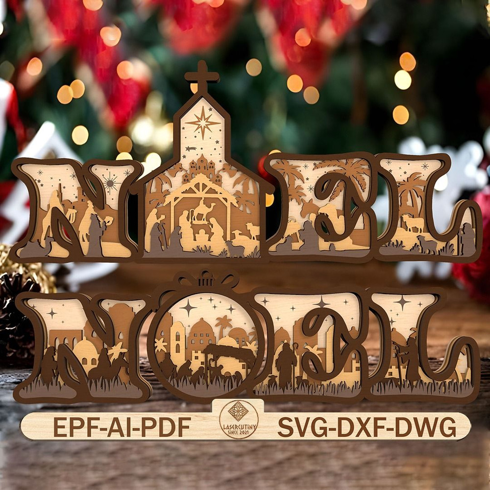 3D Multilayer Nativity Scene Standing Svg Baby Jesus Svg Noel Church Lasercut File Svg Wooden Table 0