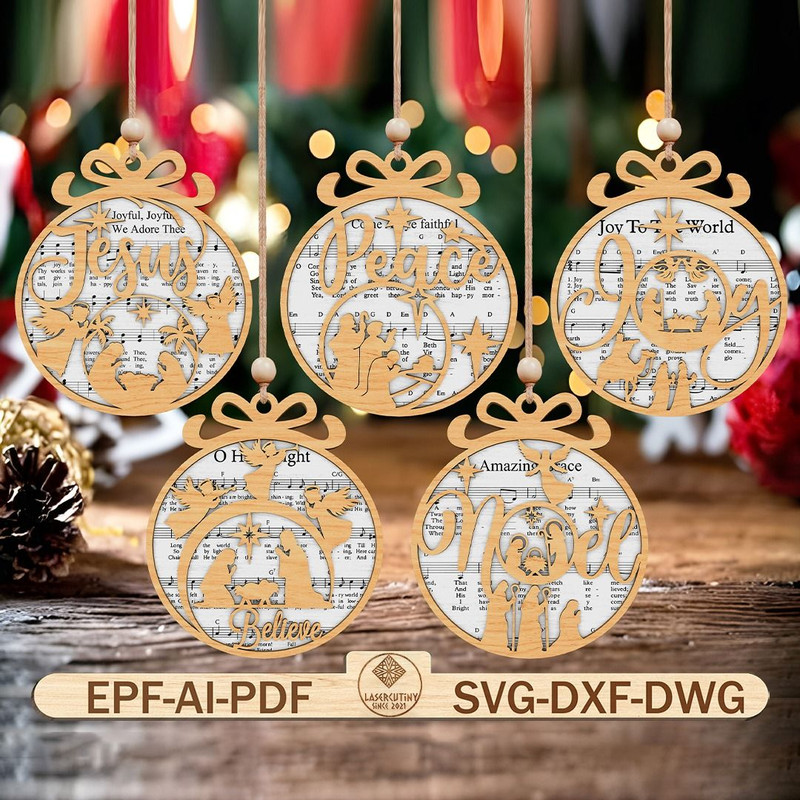 Nativity Music Sheet Ornament Svg Merry Christmas Song Svg LaserCut File Svg Baby Jesus Bauble Svg 0