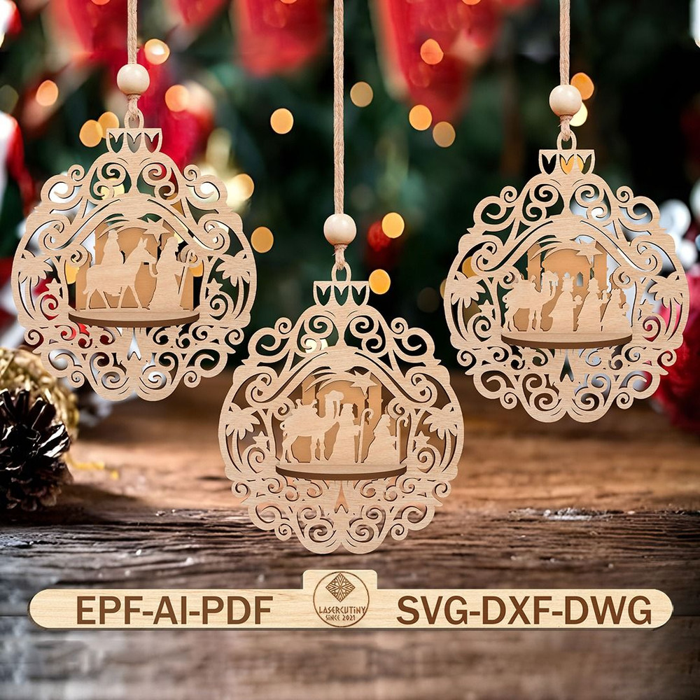 Nativity Scene Baubles Ornament Svg Nativity Christmas Ornament Cut File Svg Ornament Layered Nativ 0