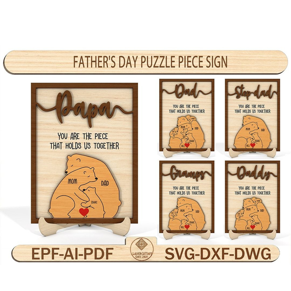 Personalized Fathers Day Puzzle Piece Sign Fathers Day Decor Svg Gift For Dad Step Dad Gift Wood N 0