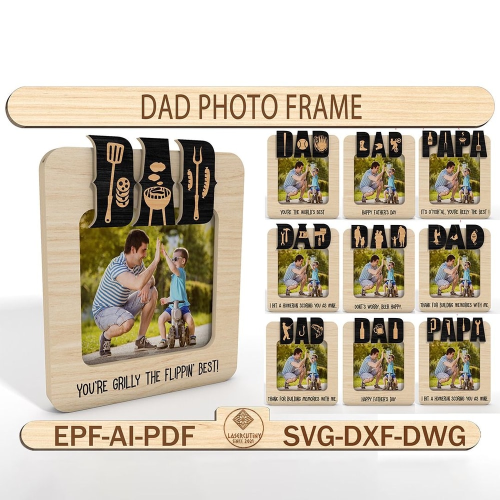 Fathers Day Fridge Magnet Photo Frame Laser Cut FileDad Magnet Photo FrameFathers Day GiftGift For 0