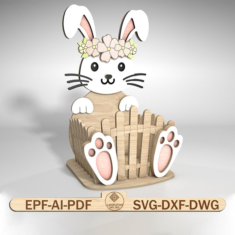 Easter Bunny Basket Design For Laser CutEaster Bunny Basket SvgEaster Basket Laser SvgEaster Decora 0
