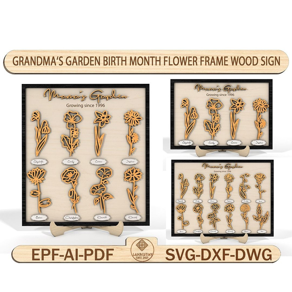 Grandma Garden Birth Month Flower Frame Wood Sign Gift For Mom 0