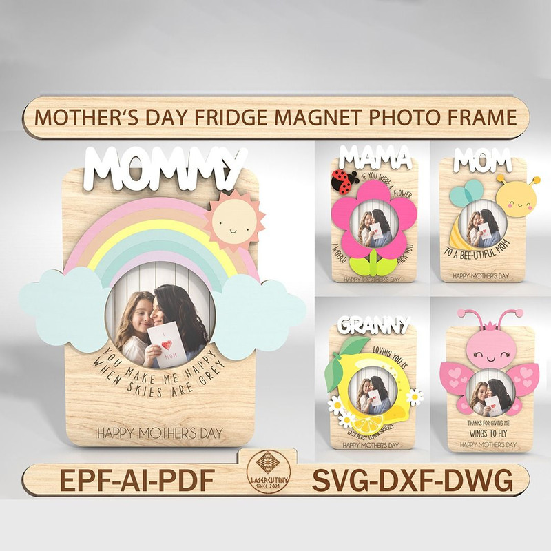 Gift For Grandma Gift For Mom Mom Fridge Magnet Photo FrameLaser Ready File 0