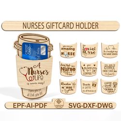 nurse gift card holder svg, nurse appreciation card ,nurse gift , nurse card svg, glowforge laser ready cut files svg