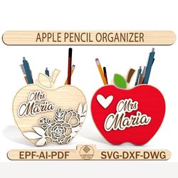 pencil teacher svg laser cut, teacher's day gift, teacher appreciation gift, desk pen holder svg