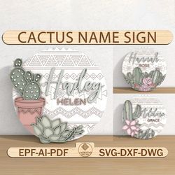 personalized cactus name sign svg, name desert sign ,kids room sign