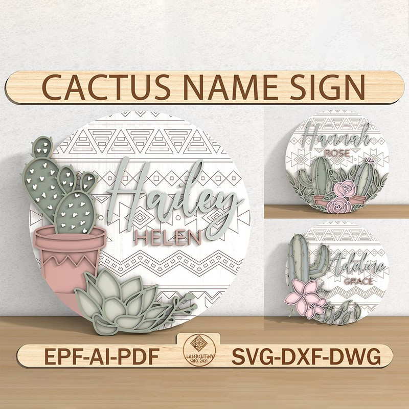Personalized Cactus Name Sign Svg Name Desert Sign Kids Room Sign 0